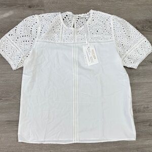 Grace Karin White Eyelet Blouse spring summer cottage core medium